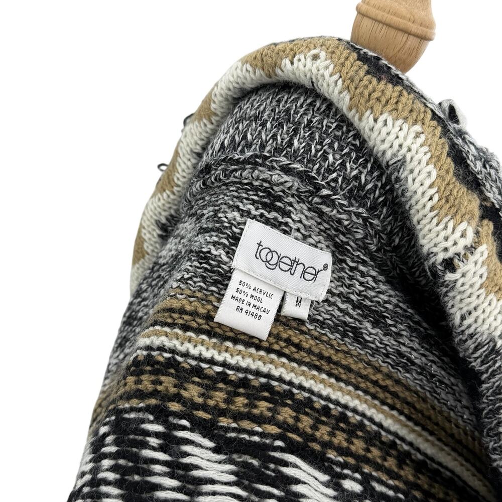 Vintage 80s Together Cardigan Sweater Medium Leopard Print Fringe Chunky Knit - Picture 13 of 13